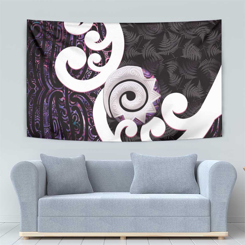 Aotearoa Koru Tapestry Purple Maori Paua Shell Mix Silver Fern - Vibe Hoodie Shop