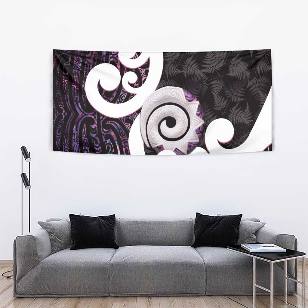 Aotearoa Koru Tapestry Purple Maori Paua Shell Mix Silver Fern - Vibe Hoodie Shop