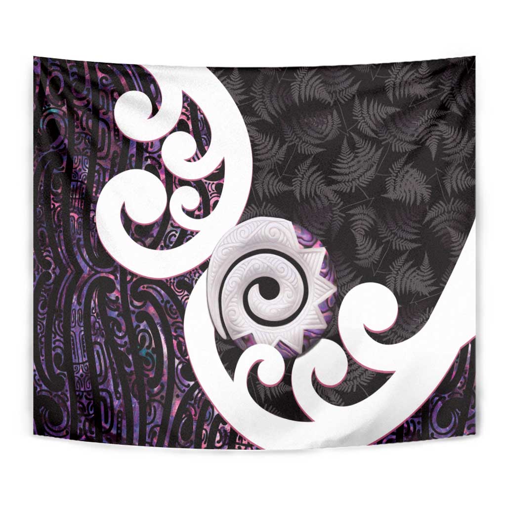 Aotearoa Koru Tapestry Purple Maori Paua Shell Mix Silver Fern - Vibe Hoodie Shop