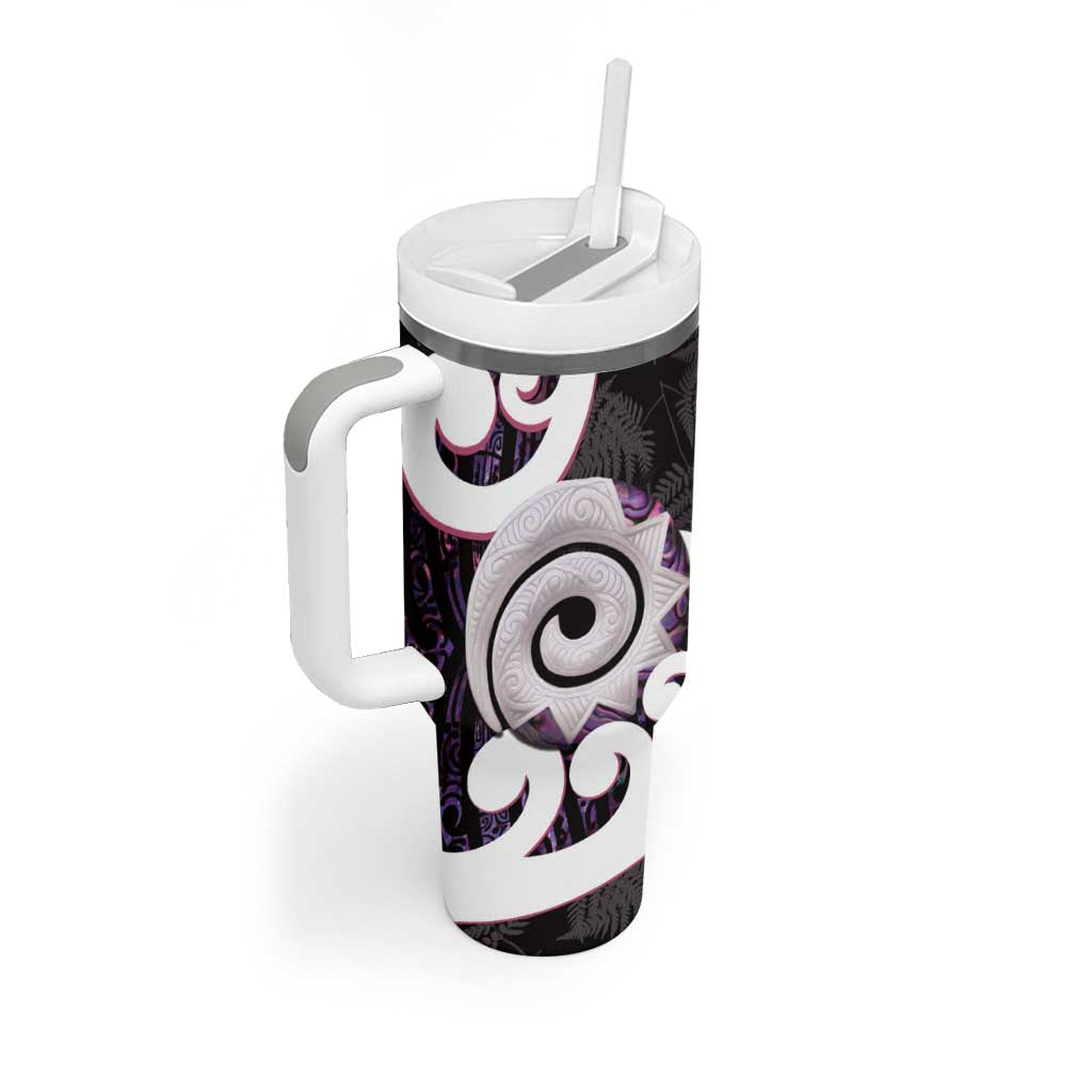 Aotearoa Koru Tumbler With Handle Purple Maori Paua Shell Mix Silver Fern