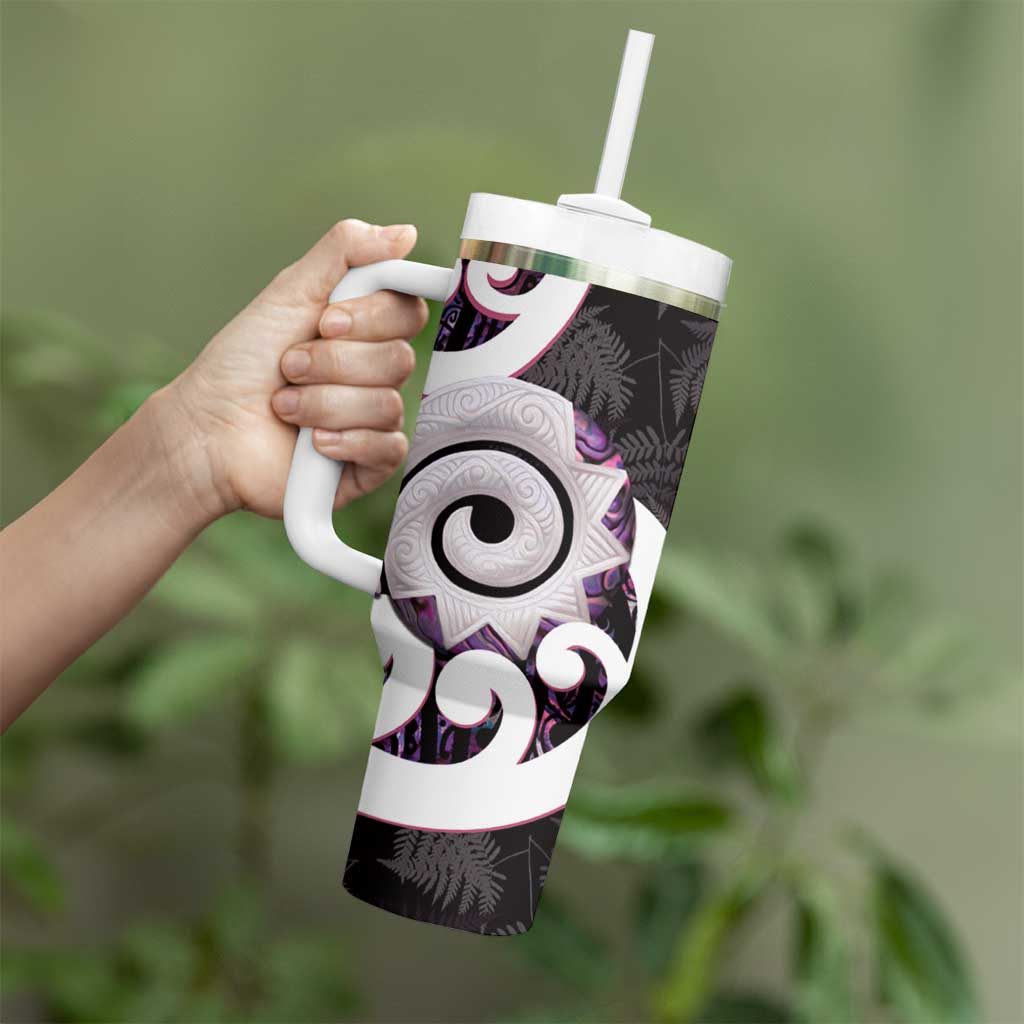 Aotearoa Koru Tumbler With Handle Purple Maori Paua Shell Mix Silver Fern