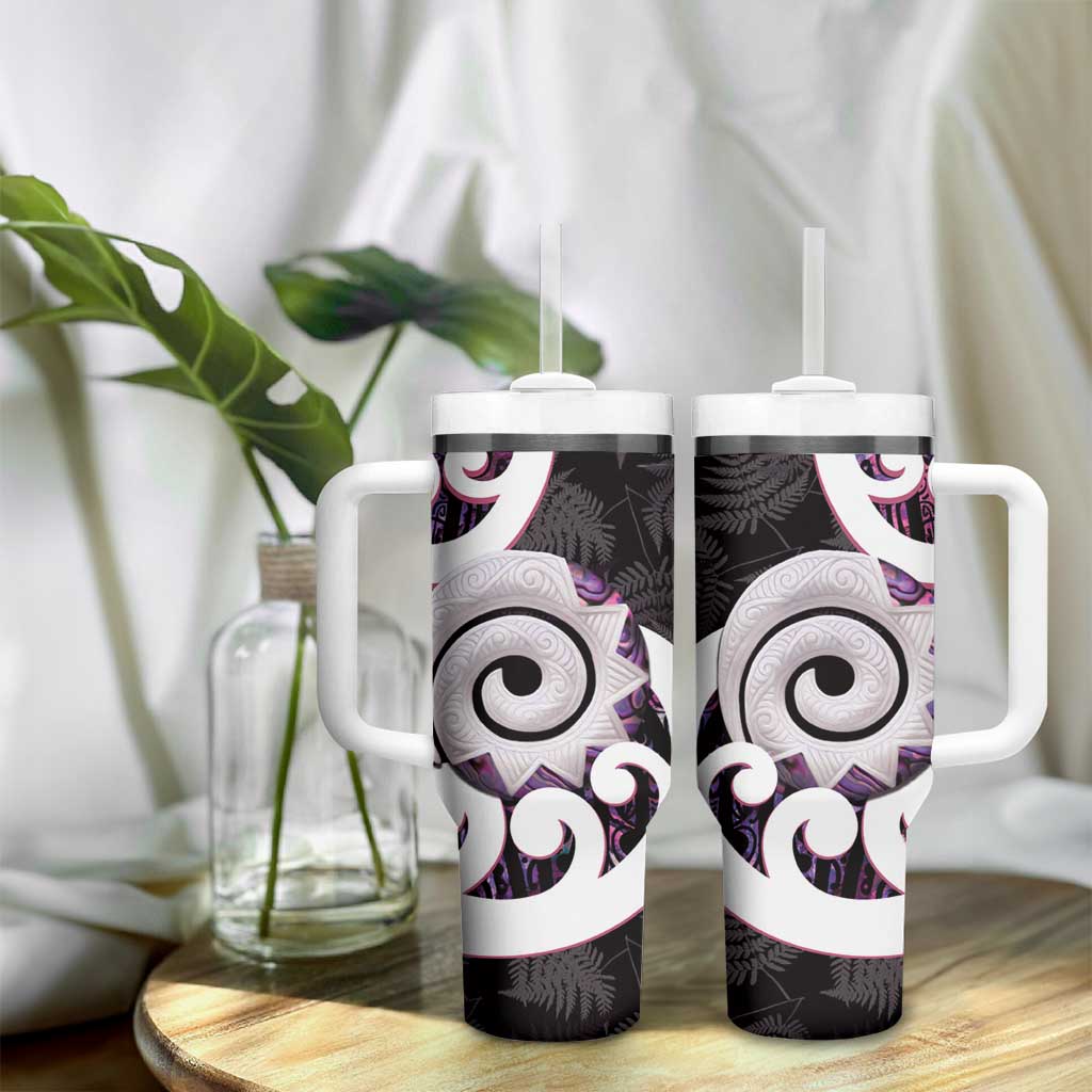 Aotearoa Koru Tumbler With Handle Purple Maori Paua Shell Mix Silver Fern