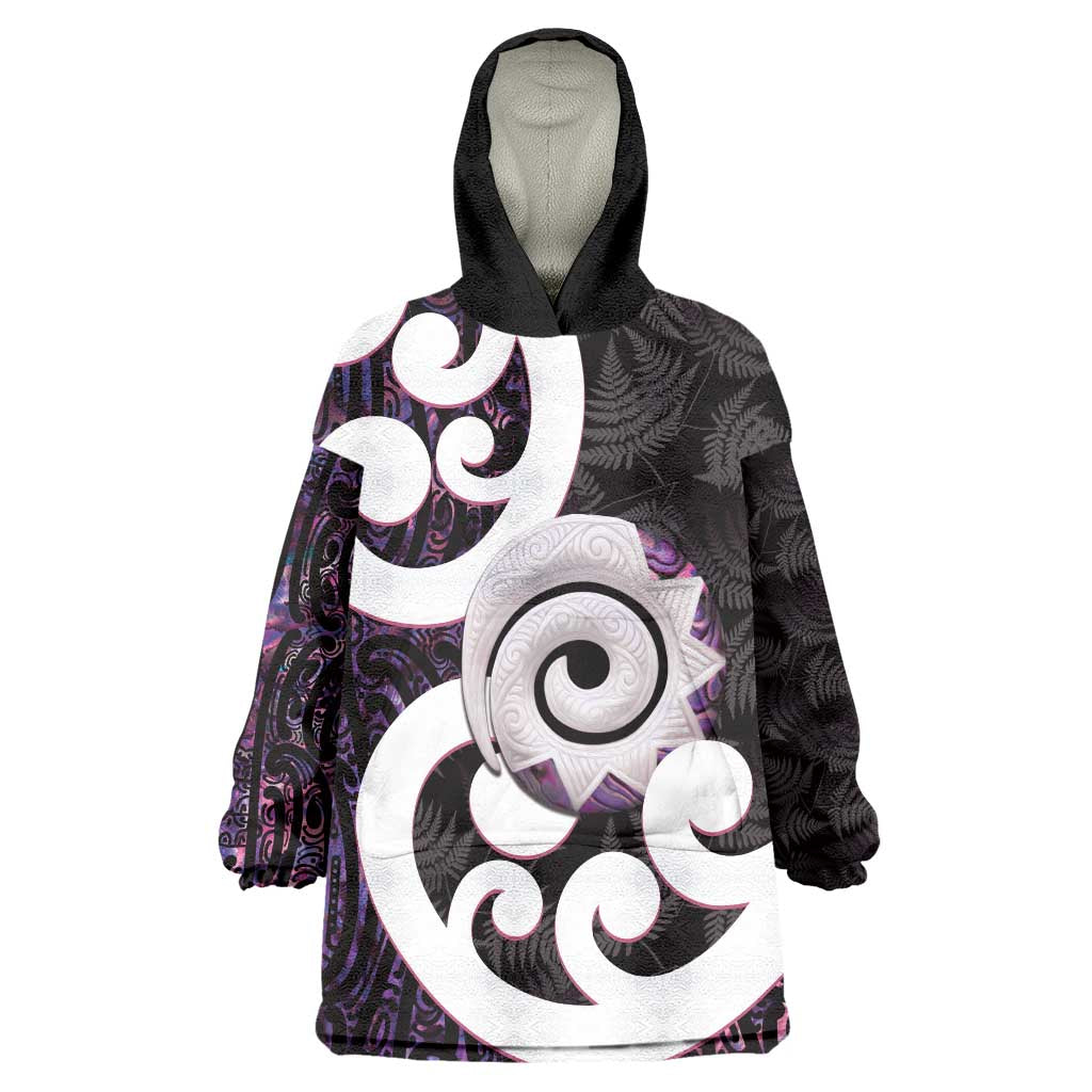 Aotearoa Koru Wearable Blanket Hoodie Purple Maori Paua Shell Mix Silver Fern - Vibe Hoodie Shop