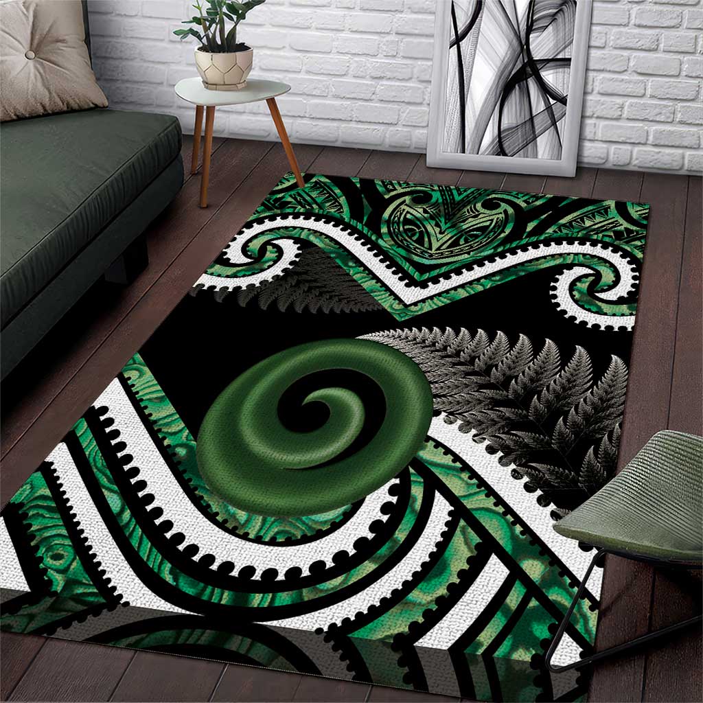 Koru Pounamu Aotearoa Area Rug Maori Paua Shell Mix Silver Fern - Vibe Hoodie Shop