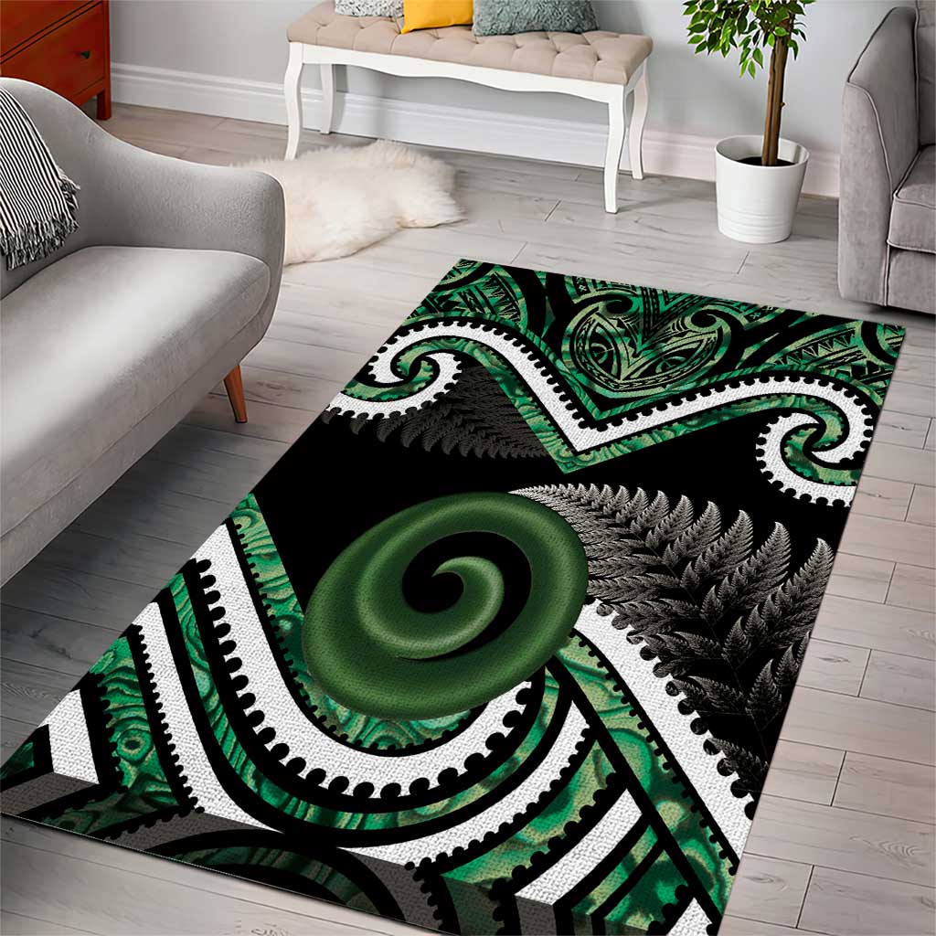 Koru Pounamu Aotearoa Area Rug Maori Paua Shell Mix Silver Fern - Vibe Hoodie Shop