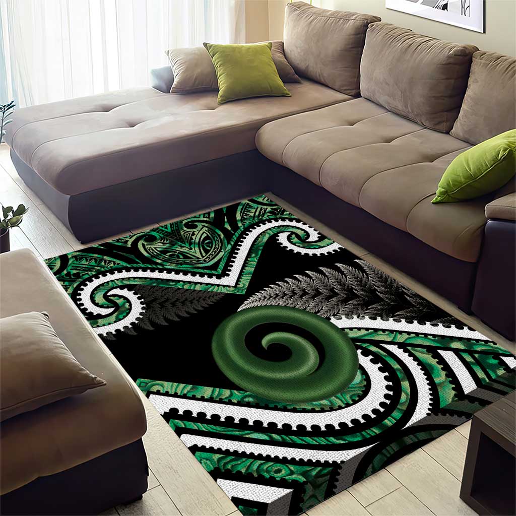 Koru Pounamu Aotearoa Area Rug Maori Paua Shell Mix Silver Fern - Vibe Hoodie Shop