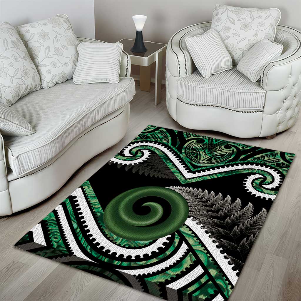 Koru Pounamu Aotearoa Area Rug Maori Paua Shell Mix Silver Fern - Vibe Hoodie Shop