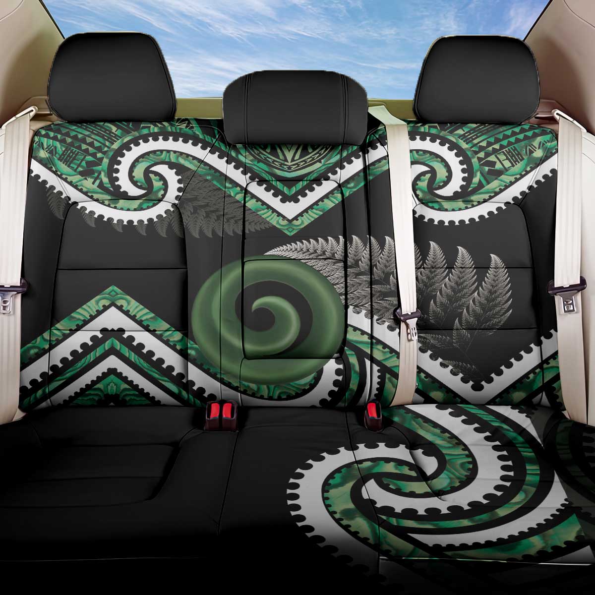 Koru Pounamu Aotearoa Back Car Seat Cover Maori Paua Shell Mix Silver Fern