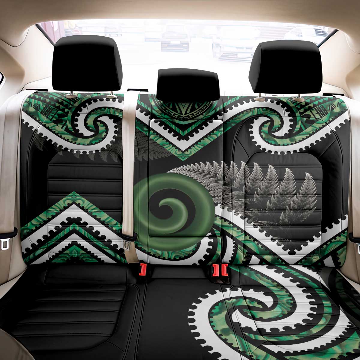 Koru Pounamu Aotearoa Back Car Seat Cover Maori Paua Shell Mix Silver Fern