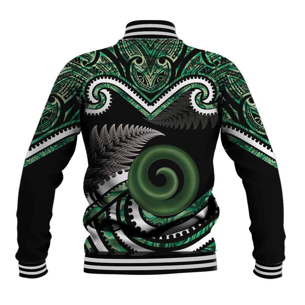 Koru Pounamu Aotearoa Baseball Jacket Maori Paua Shell Mix Silver Fern - Vibe Hoodie Shop