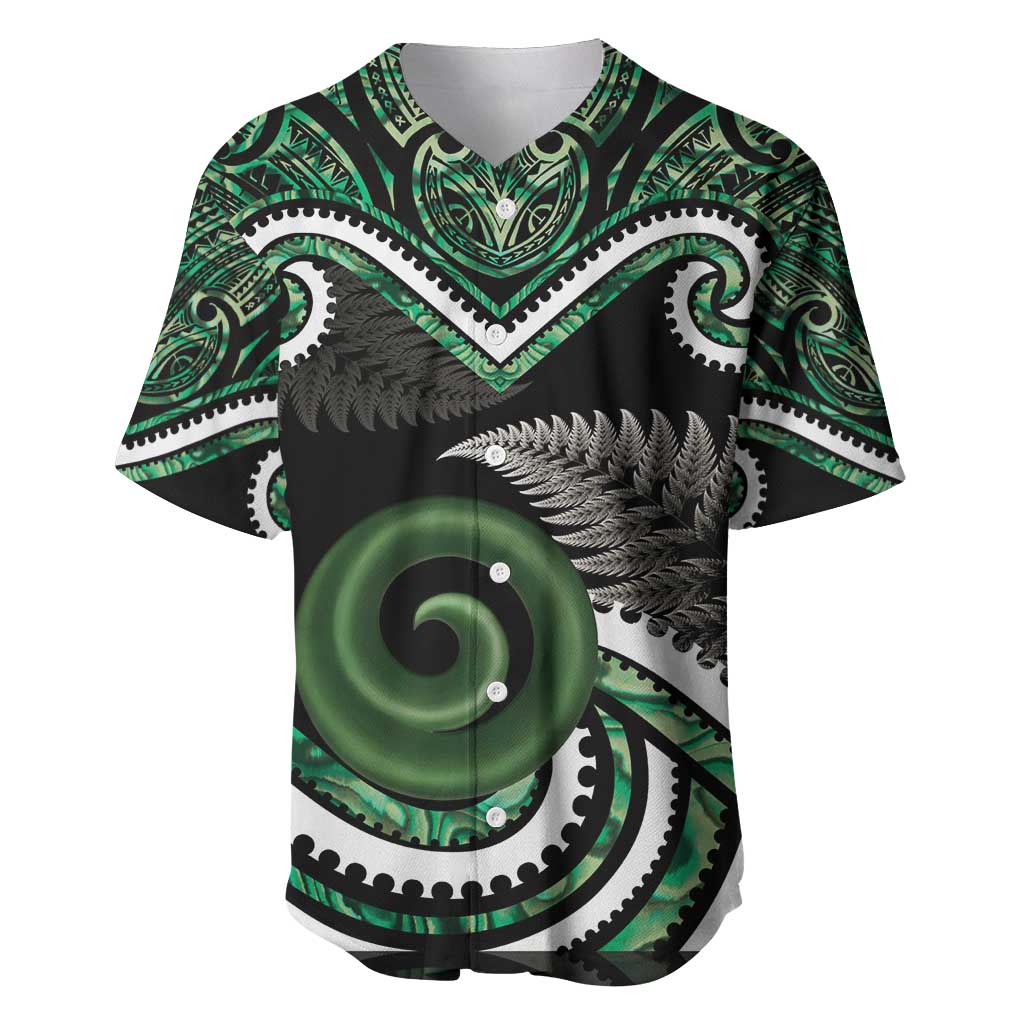 Koru Pounamu Aotearoa Baseball Jersey Maori Paua Shell Mix Silver Fern - Vibe Hoodie Shop