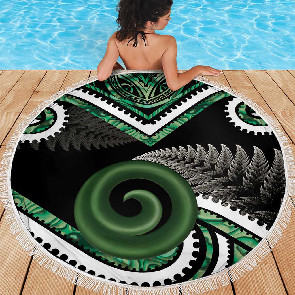 Koru Pounamu Aotearoa Beach Blanket Maori Paua Shell Mix Silver Fern