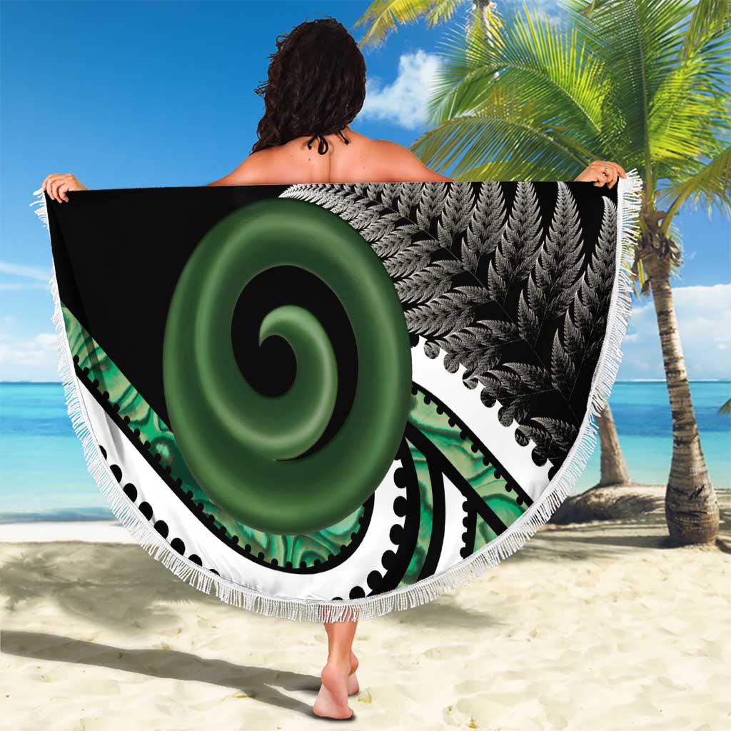 Koru Pounamu Aotearoa Beach Blanket Maori Paua Shell Mix Silver Fern