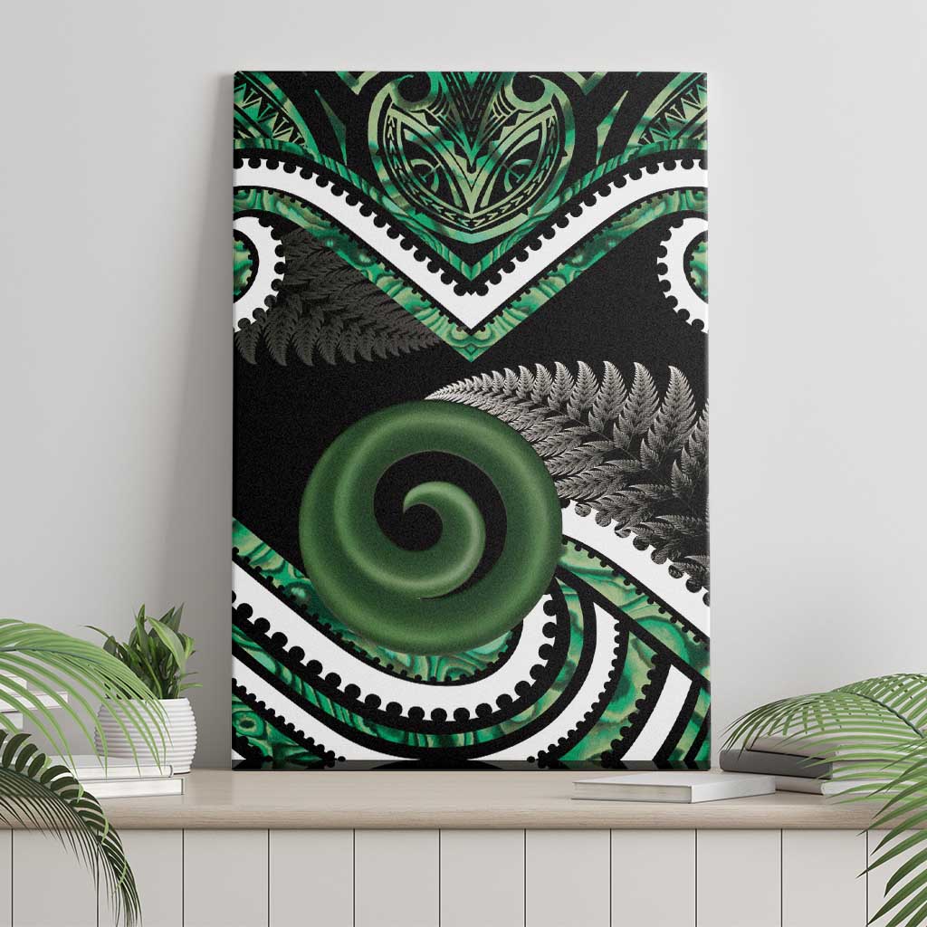 Koru Pounamu Aotearoa Canvas Wall Art Maori Paua Shell Mix Silver Fern