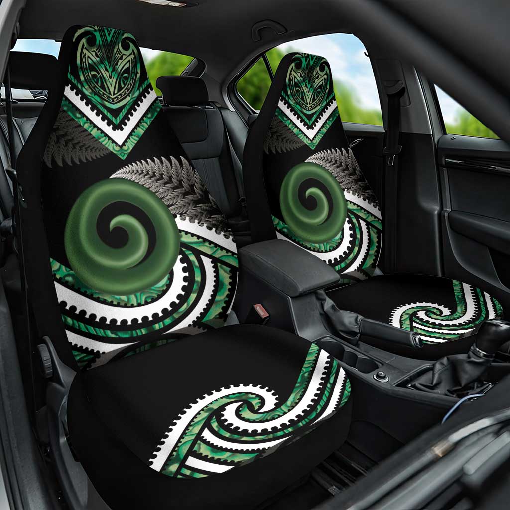 Koru Pounamu Aotearoa Car Seat Cover Maori Paua Shell Mix Silver Fern - Vibe Hoodie Shop