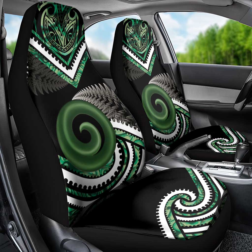 Koru Pounamu Aotearoa Car Seat Cover Maori Paua Shell Mix Silver Fern - Vibe Hoodie Shop