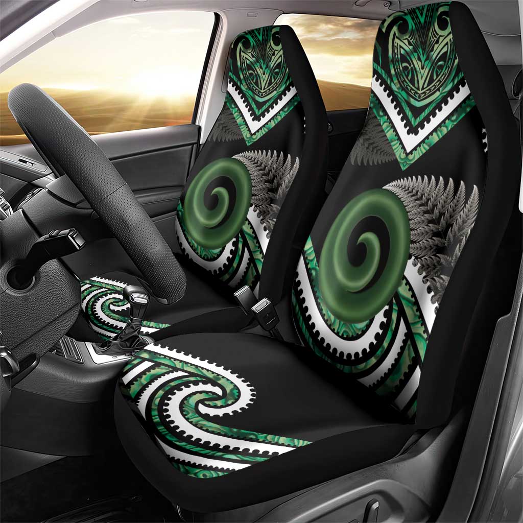 Koru Pounamu Aotearoa Car Seat Cover Maori Paua Shell Mix Silver Fern - Vibe Hoodie Shop