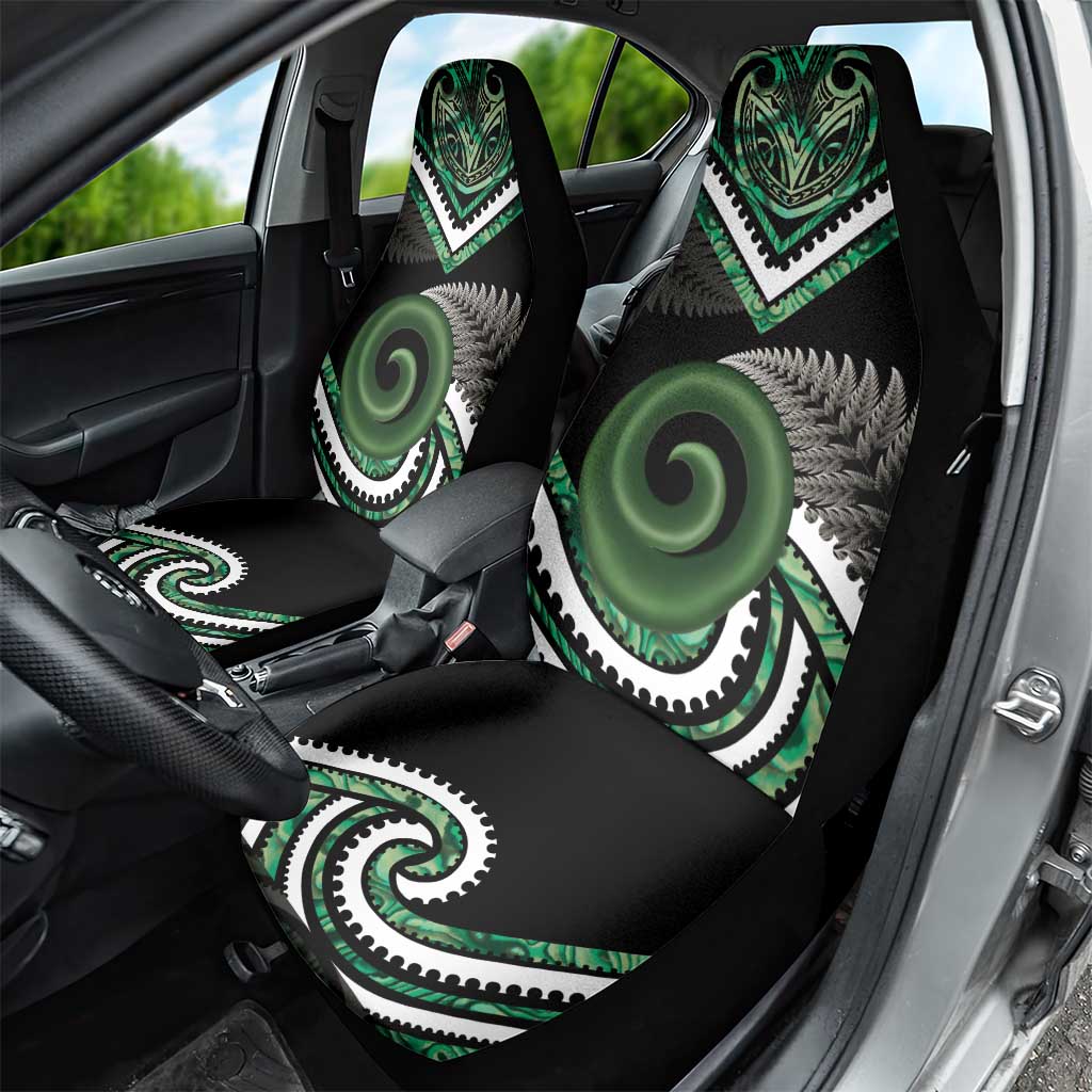 Koru Pounamu Aotearoa Car Seat Cover Maori Paua Shell Mix Silver Fern - Vibe Hoodie Shop