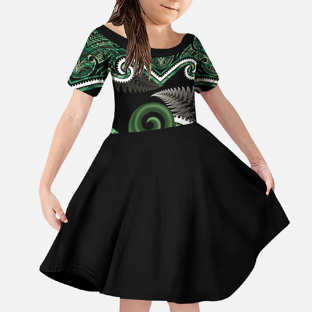 Koru Pounamu Aotearoa Family Matching Long Sleeve Bodycon Dress and Hawaiian Shirt Maori Paua Shell Mix Silver Fern