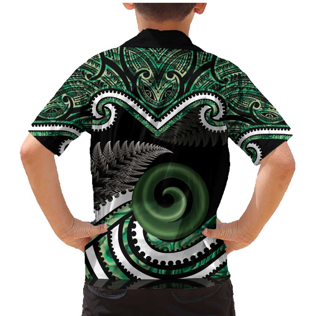 Koru Pounamu Aotearoa Family Matching Mermaid Dress and Hawaiian Shirt Maori Paua Shell Mix Silver Fern