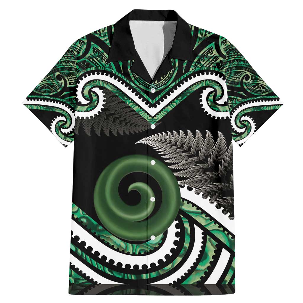 Koru Pounamu Aotearoa Family Matching Mermaid Dress and Hawaiian Shirt Maori Paua Shell Mix Silver Fern