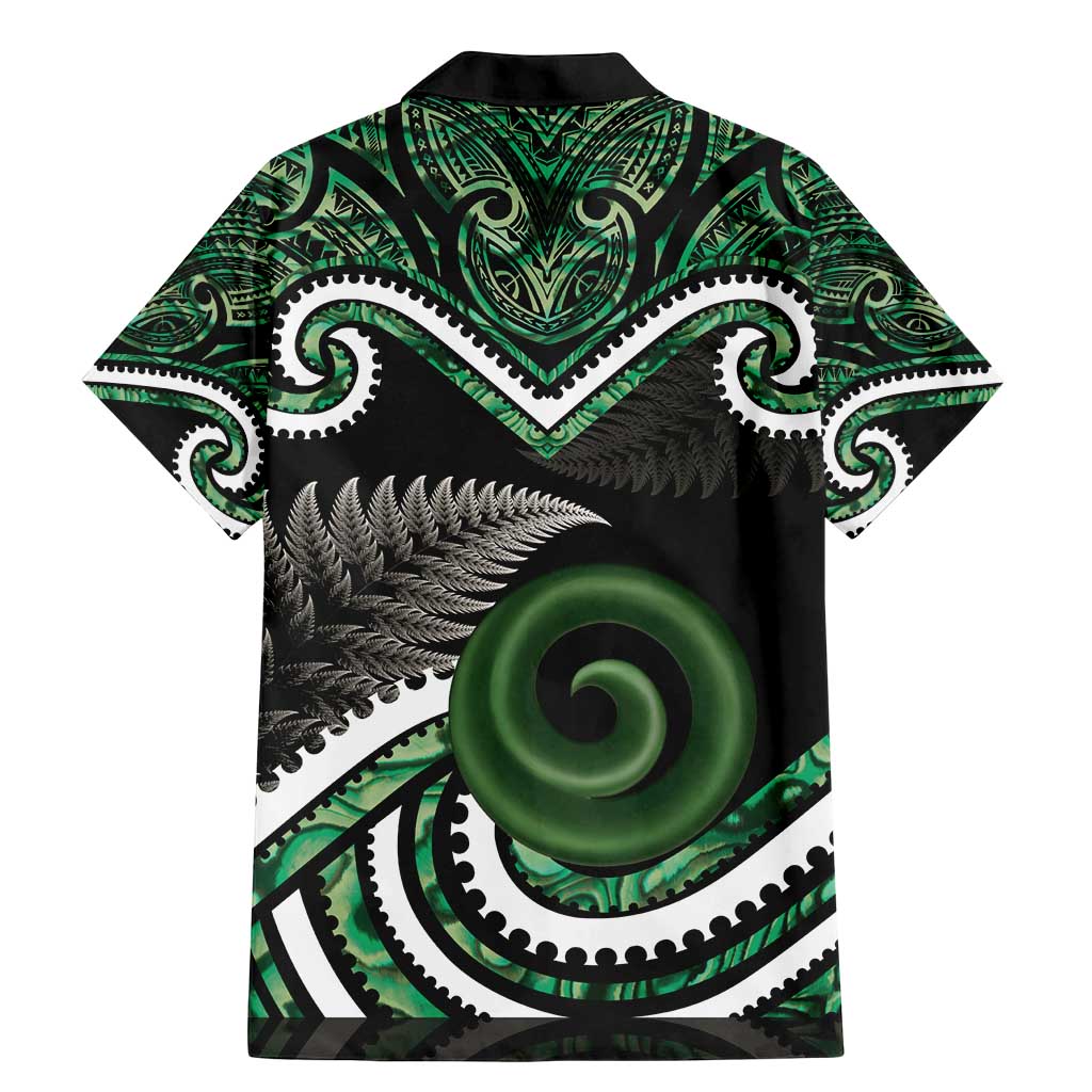 Koru Pounamu Aotearoa Family Matching Mermaid Dress and Hawaiian Shirt Maori Paua Shell Mix Silver Fern