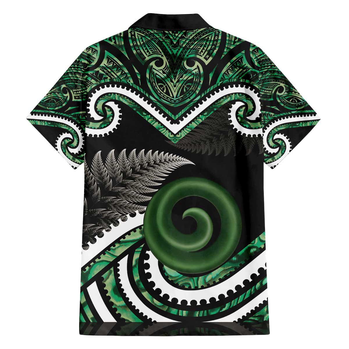 Koru Pounamu Aotearoa Family Matching Off The Shoulder Long Sleeve Dress and Hawaiian Shirt Maori Paua Shell Mix Silver Fern