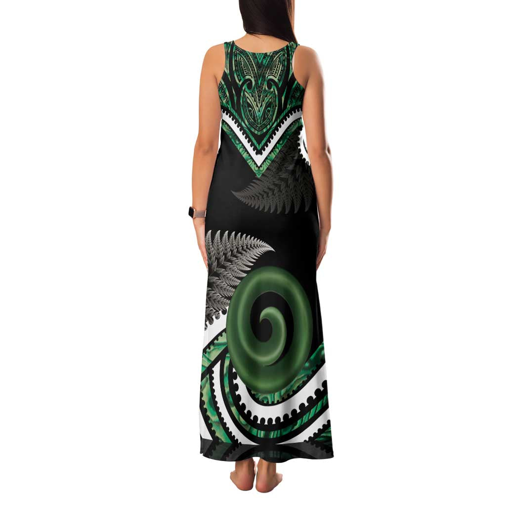 Koru Pounamu Aotearoa Family Matching Tank Maxi Dress and Hawaiian Shirt Maori Paua Shell Mix Silver Fern