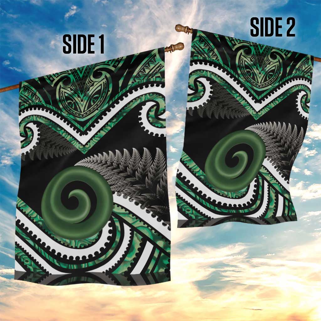 Koru Pounamu Aotearoa Garden Flag Maori Paua Shell Mix Silver Fern - Vibe Hoodie Shop