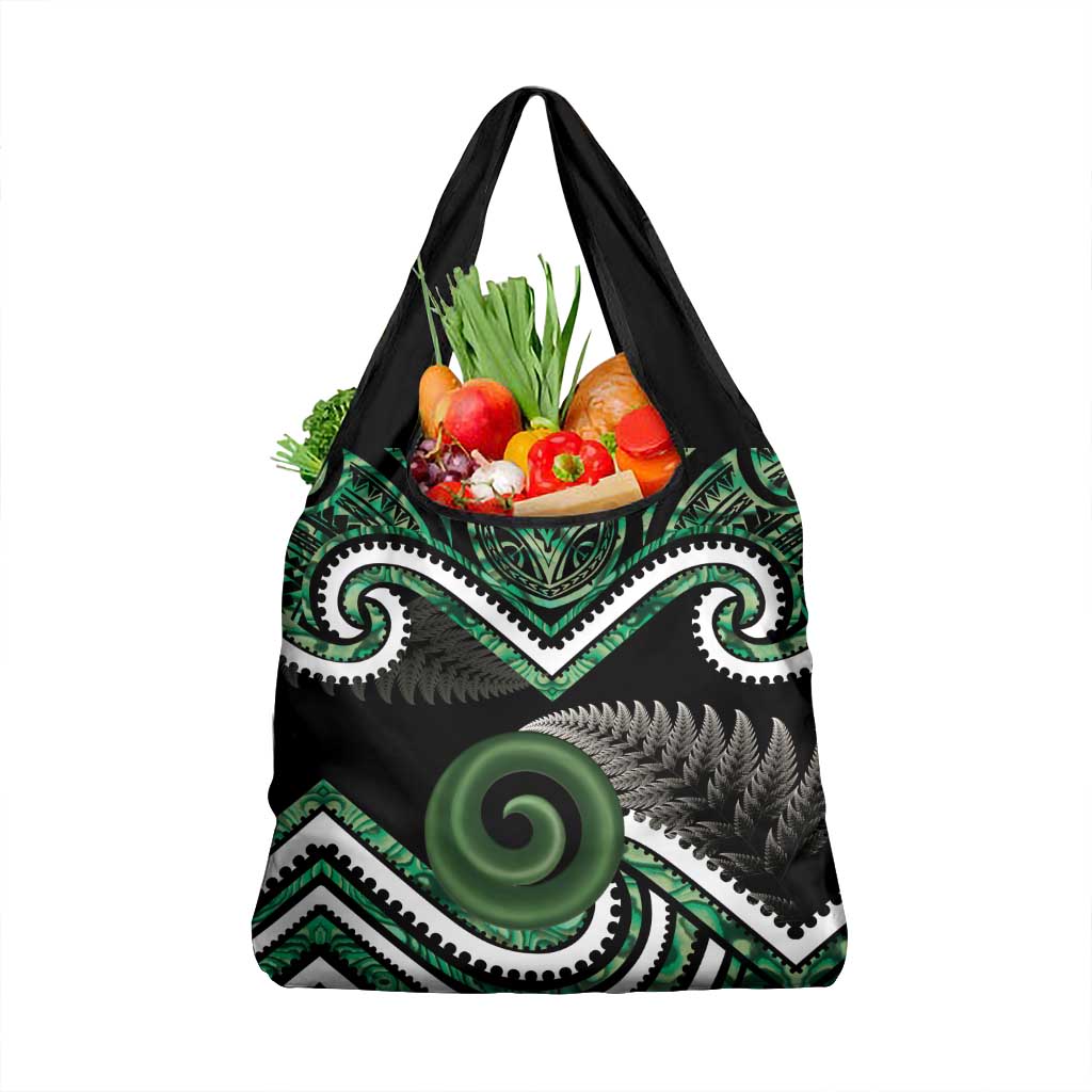 Koru Pounamu Aotearoa Grocery Bag Maori Paua Shell Mix Silver Fern