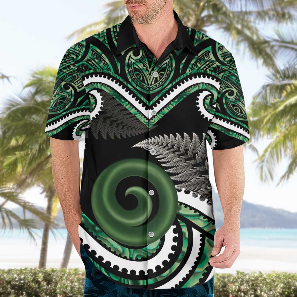 Koru Pounamu Aotearoa Hawaiian Shirt Maori Paua Shell Mix Silver Fern - Vibe Hoodie Shop