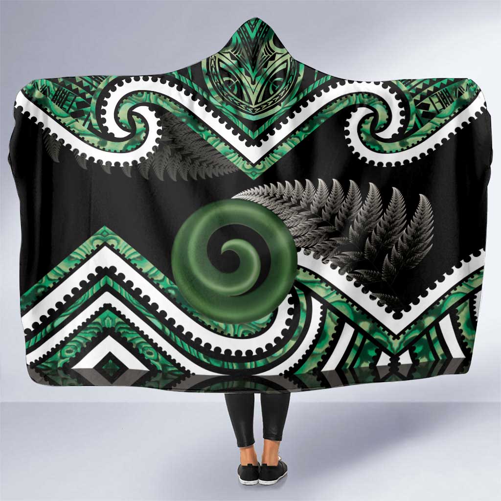 Koru Pounamu Aotearoa Hooded Blanket Maori Paua Shell Mix Silver Fern