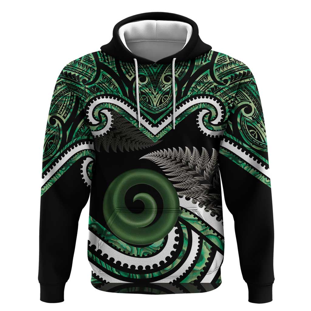 Koru Pounamu Aotearoa Hoodie Maori Paua Shell Mix Silver Fern - Vibe Hoodie Shop