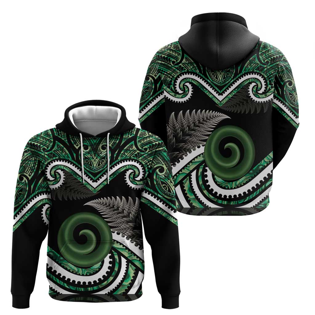 Koru Pounamu Aotearoa Hoodie Maori Paua Shell Mix Silver Fern - Vibe Hoodie Shop