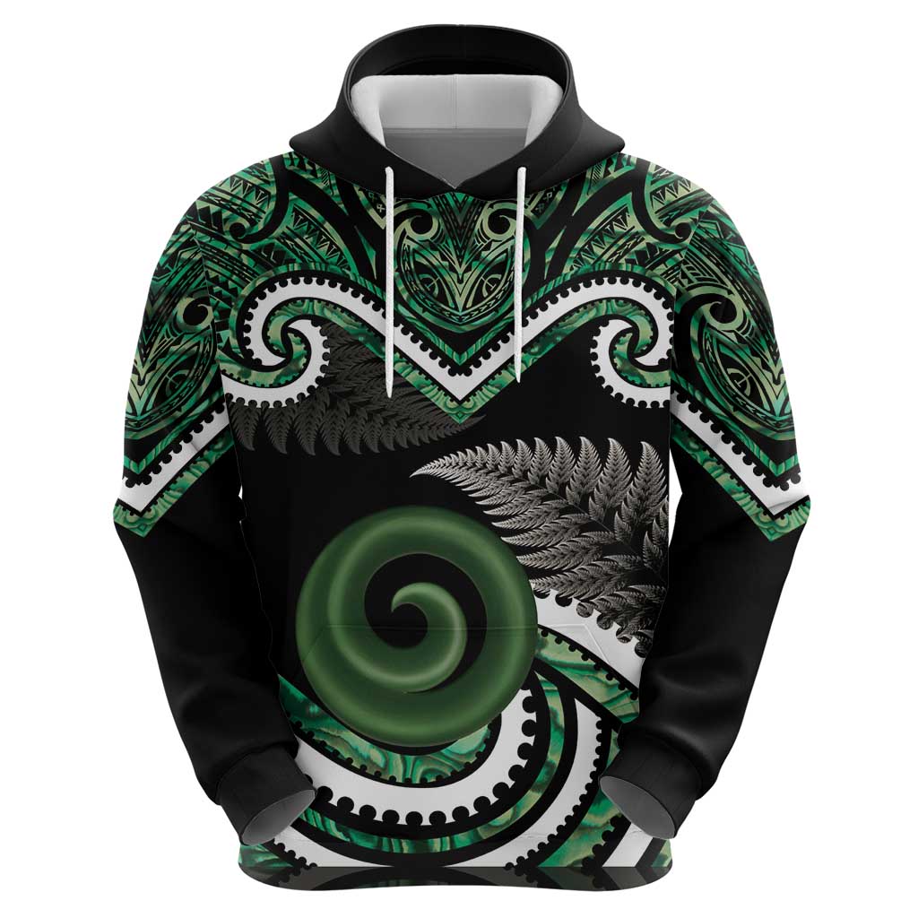 Koru Pounamu Aotearoa Hoodie Maori Paua Shell Mix Silver Fern - Vibe Hoodie Shop