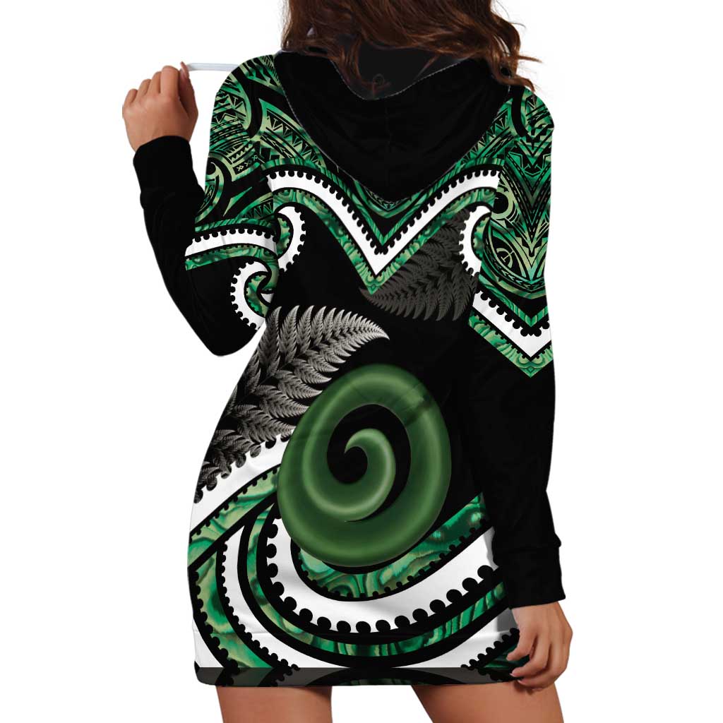 Koru Pounamu Aotearoa Hoodie Dress Maori Paua Shell Mix Silver Fern - Vibe Hoodie Shop