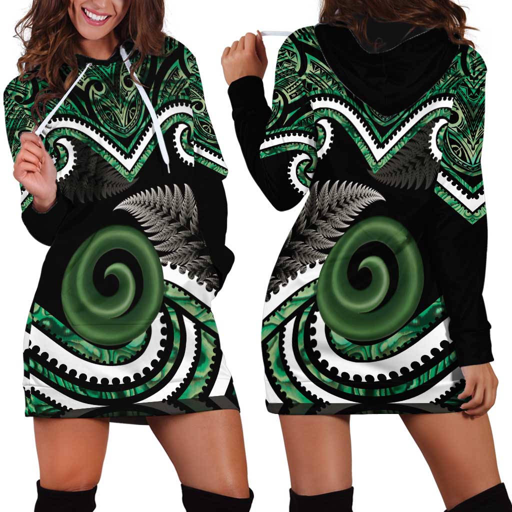 Koru Pounamu Aotearoa Hoodie Dress Maori Paua Shell Mix Silver Fern - Vibe Hoodie Shop