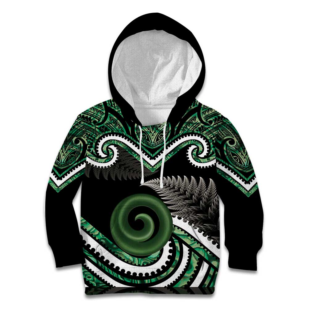 Koru Pounamu Aotearoa Kid Hoodie Maori Paua Shell Mix Silver Fern - Vibe Hoodie Shop