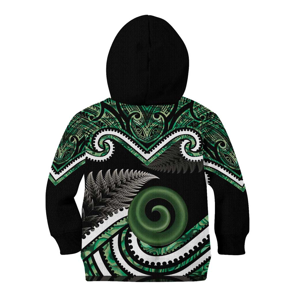 Koru Pounamu Aotearoa Kid Hoodie Maori Paua Shell Mix Silver Fern - Vibe Hoodie Shop