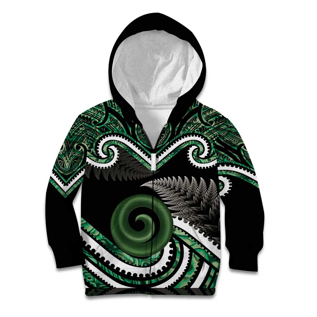 Koru Pounamu Aotearoa Kid Hoodie Maori Paua Shell Mix Silver Fern - Vibe Hoodie Shop