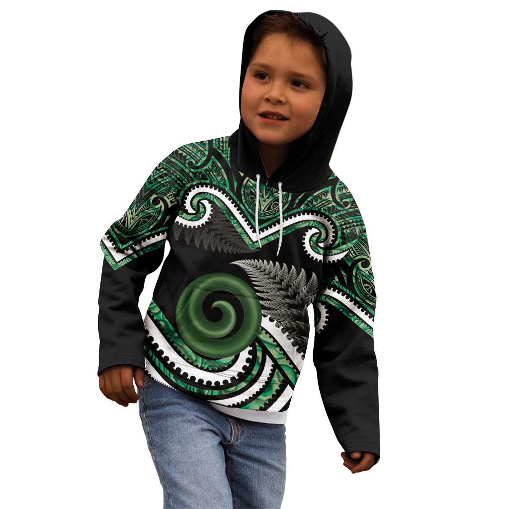 Koru Pounamu Aotearoa Kid Hoodie Maori Paua Shell Mix Silver Fern - Vibe Hoodie Shop