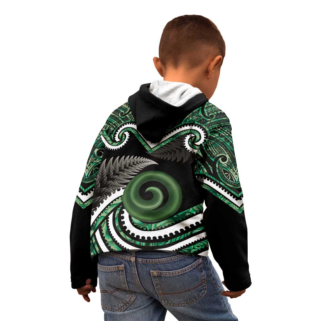 Koru Pounamu Aotearoa Kid Hoodie Maori Paua Shell Mix Silver Fern - Vibe Hoodie Shop