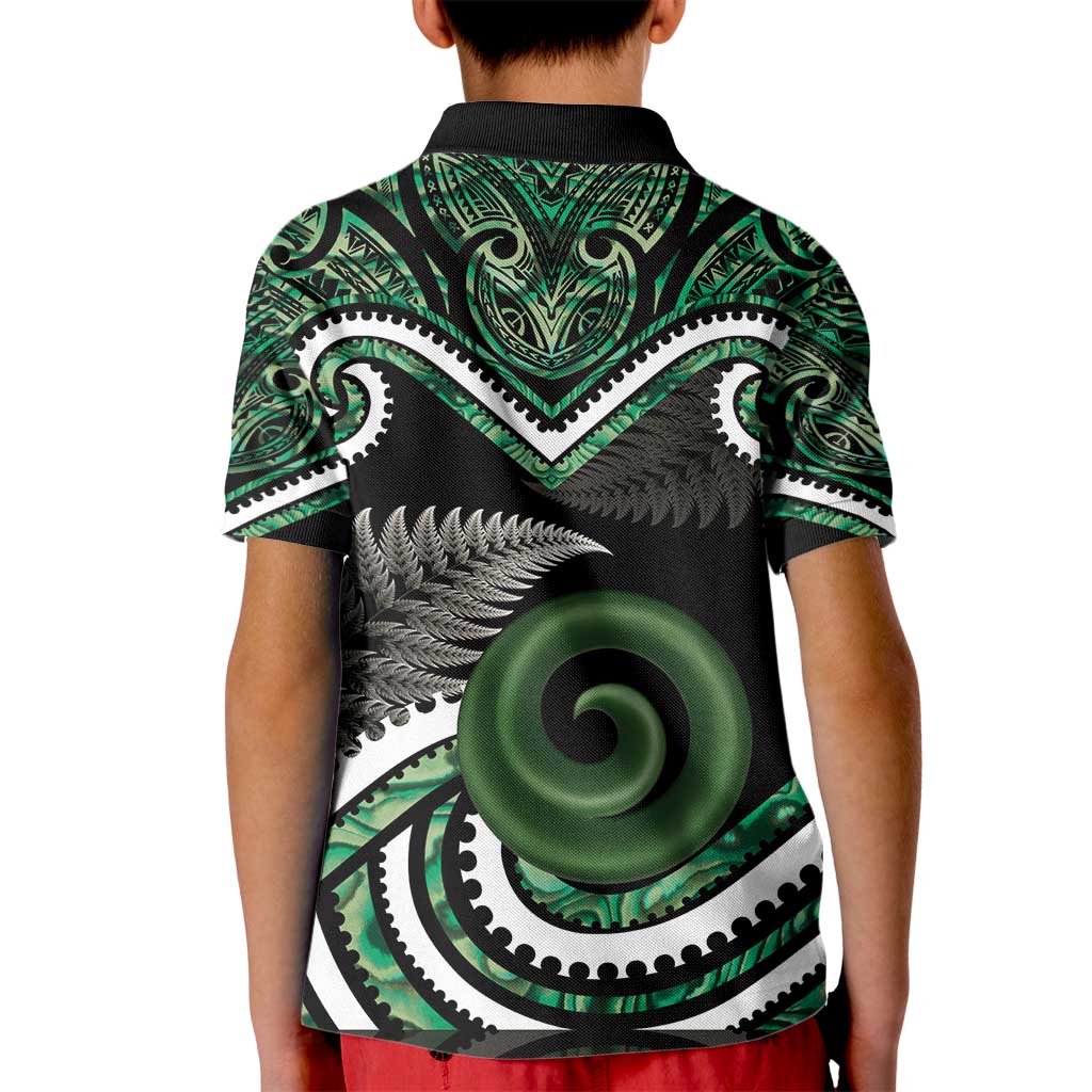 Koru Pounamu Aotearoa Kid Polo Shirt Maori Paua Shell Mix Silver Fern - Vibe Hoodie Shop