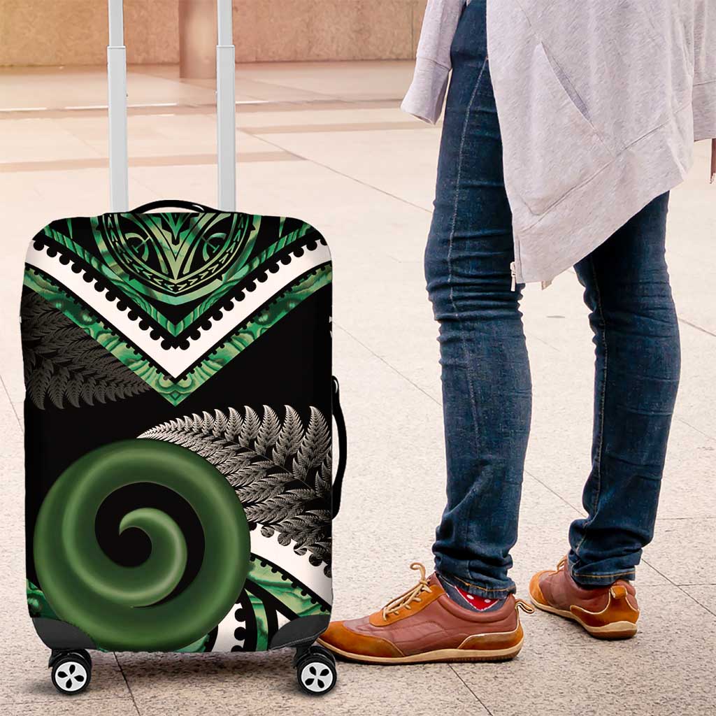 Koru Pounamu Aotearoa Luggage Cover Maori Paua Shell Mix Silver Fern - Vibe Hoodie Shop