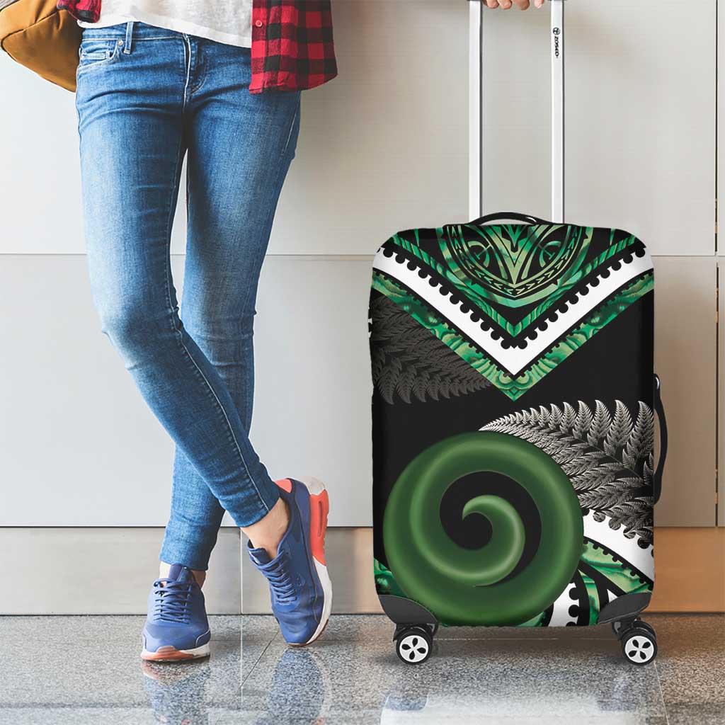 Koru Pounamu Aotearoa Luggage Cover Maori Paua Shell Mix Silver Fern - Vibe Hoodie Shop