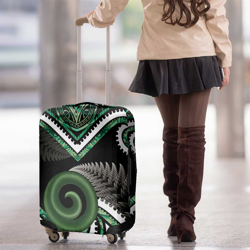 Koru Pounamu Aotearoa Luggage Cover Maori Paua Shell Mix Silver Fern - Vibe Hoodie Shop