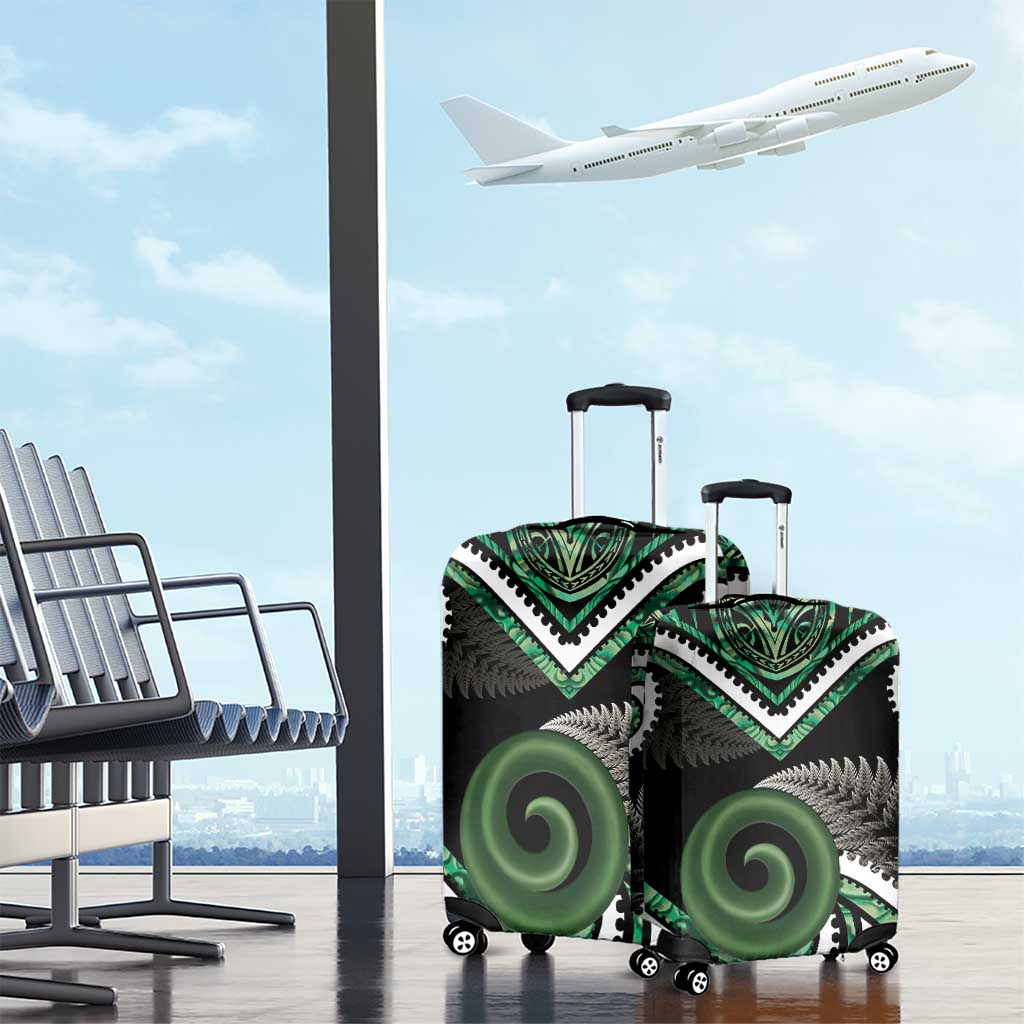 Koru Pounamu Aotearoa Luggage Cover Maori Paua Shell Mix Silver Fern - Vibe Hoodie Shop