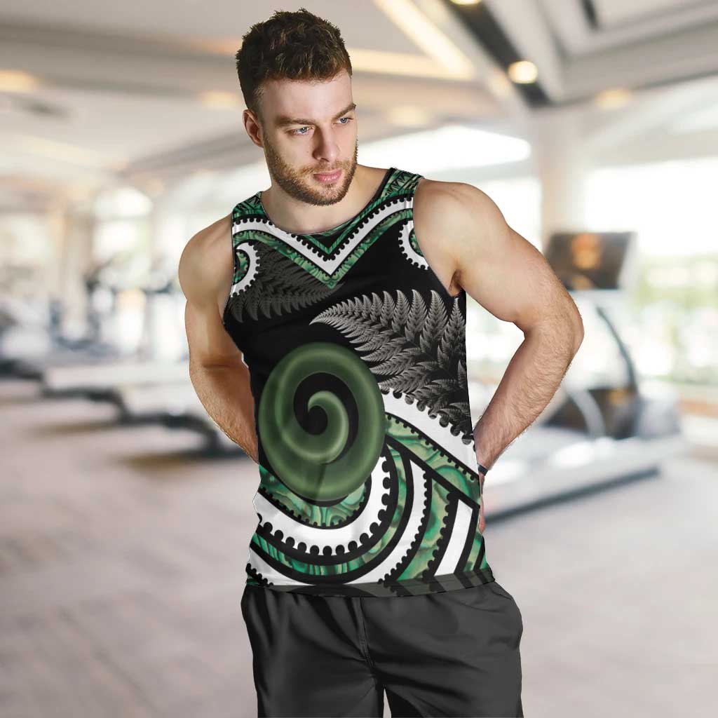 Koru Pounamu Aotearoa Men Tank Top Maori Paua Shell Mix Silver Fern - Vibe Hoodie Shop