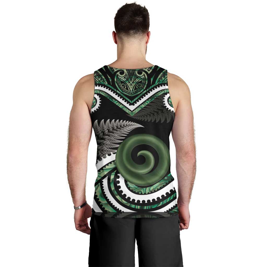 Koru Pounamu Aotearoa Men Tank Top Maori Paua Shell Mix Silver Fern - Vibe Hoodie Shop