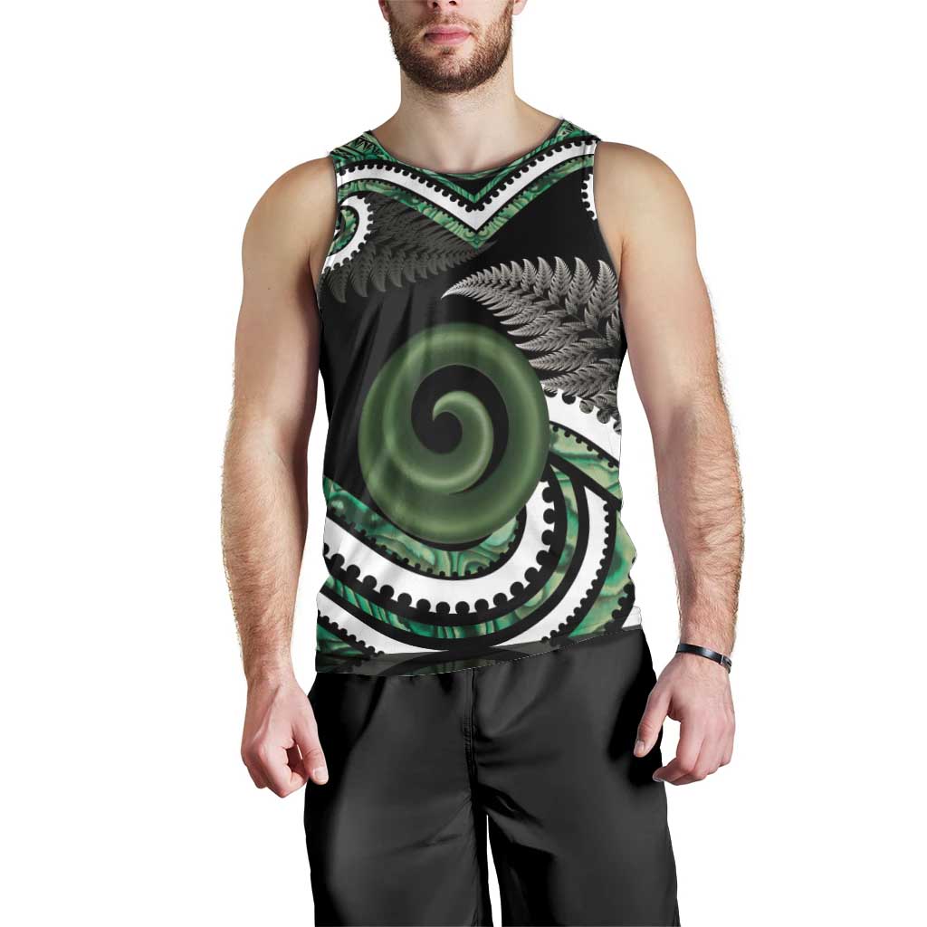 Koru Pounamu Aotearoa Men Tank Top Maori Paua Shell Mix Silver Fern - Vibe Hoodie Shop